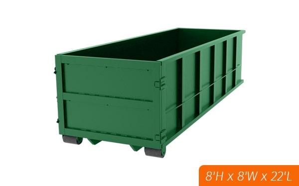 forty yard dumpsters measure 22 feet long, 8 feet wide, and 7 feet tall